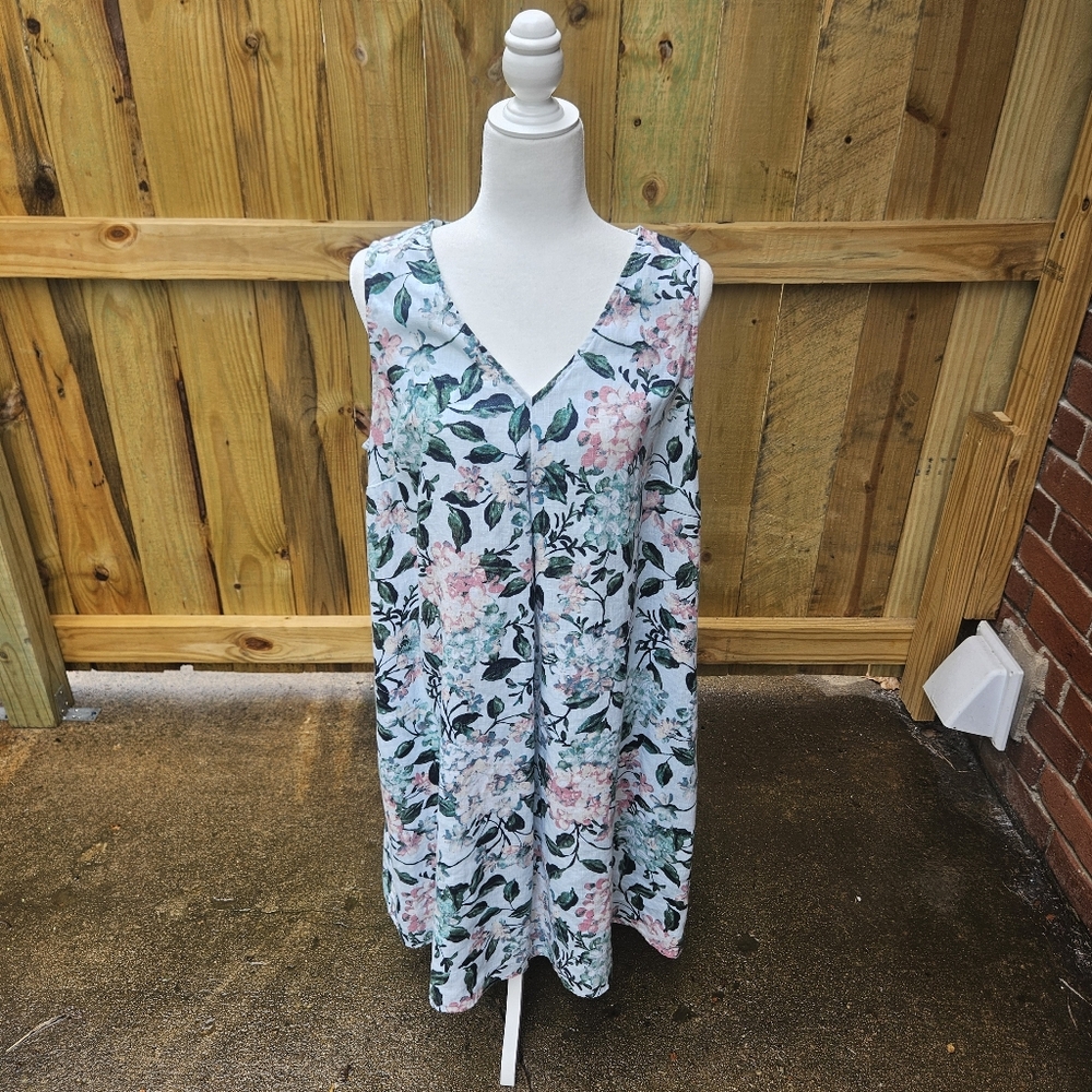 J Jill Large 100% Cotton Floral Sleeveless Dress Coastal Tropical